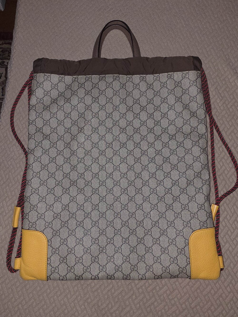 Pre-loved Rare Gucci GG Supreme Monogram Drawstring Backpack/Bag - Picture 4 of 16